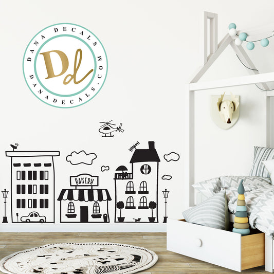 Doodled Small Town Skyline - Dana Decals