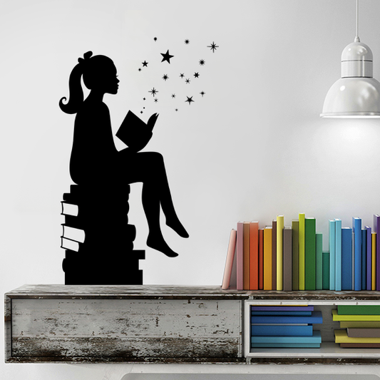 Girl Reading Books Magic Vinyl Wall Decal - Dana Decals