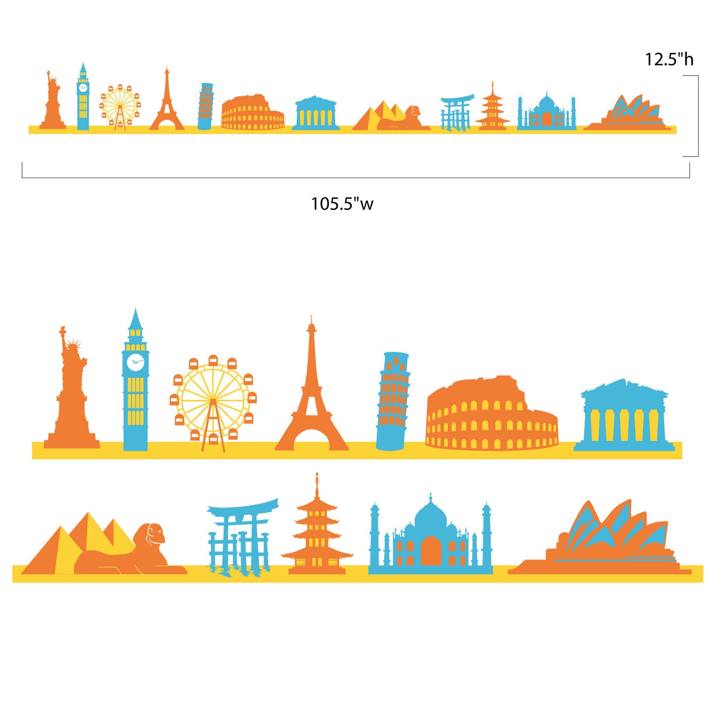 Long World Landmarks Border - Dana Decals
