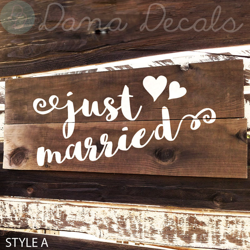 Assorted Just Married Decal Styles - Dana Decals