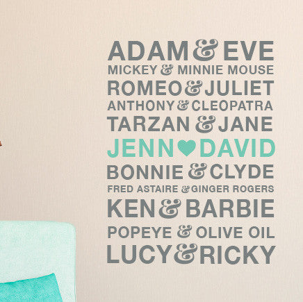Famous Couples Names Personalized - Dana Decals
