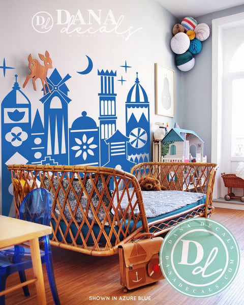 Whimsical Small Village World Wall Decal