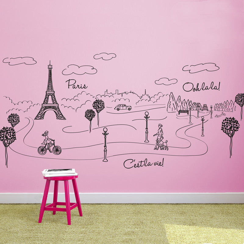 Paris Park Eiffel Tower Doodle Scene - Dana Decals