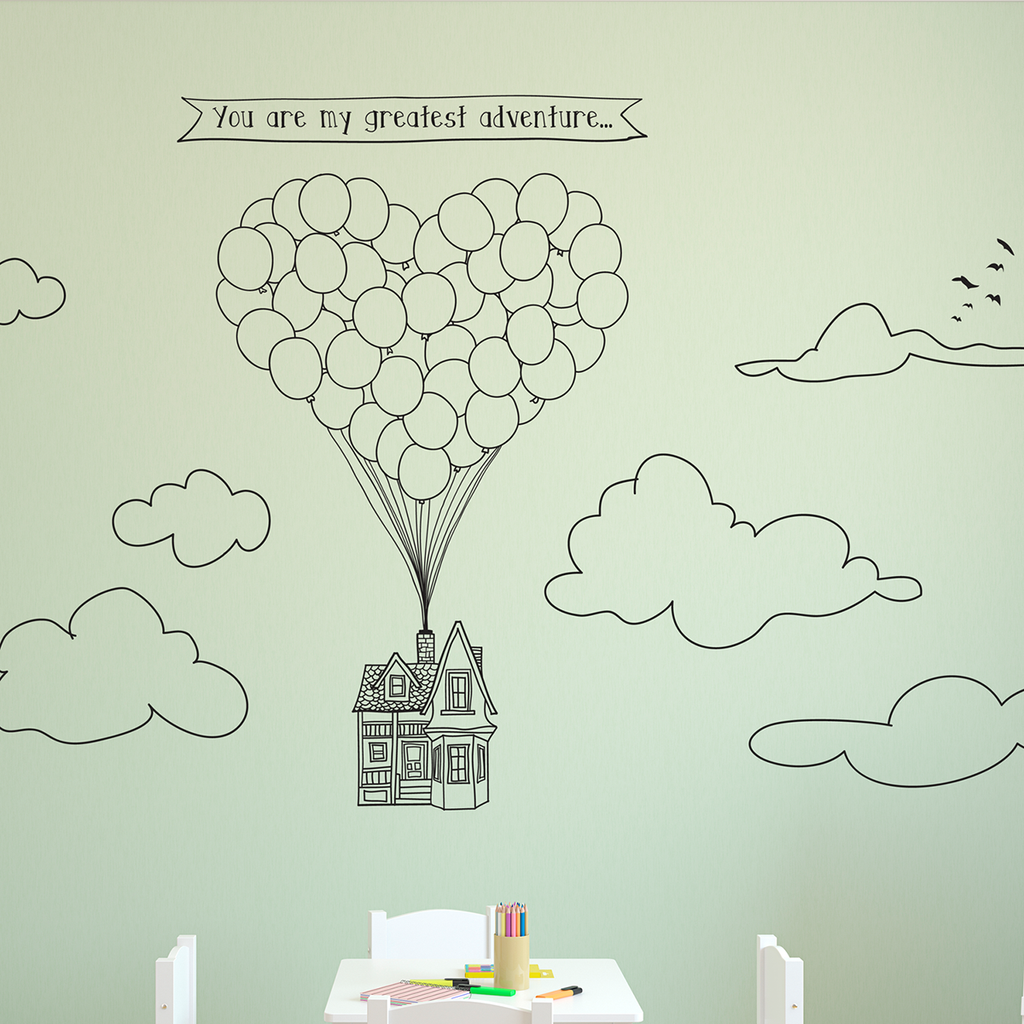 Doodled Flying Heart-Shape Balloon House - Dana Decals