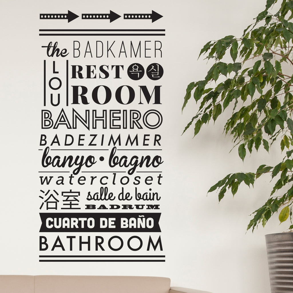 Typographic Multilingual Restroom Directions - Dana Decals