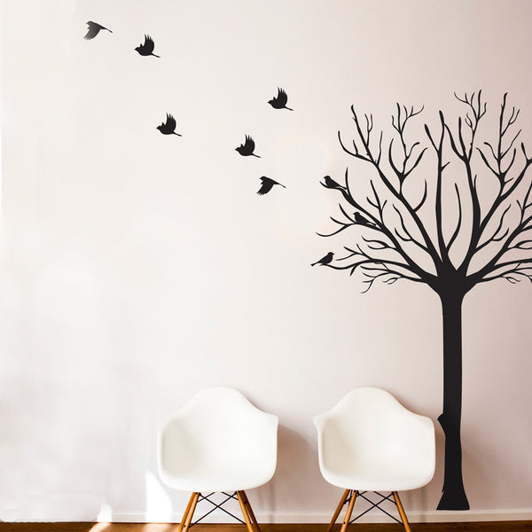 Leafless Tree Silhouette with Flock of Birds - Dana Decals