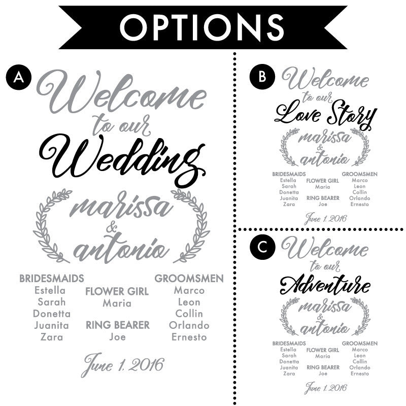 Wedding Party List Sign Decal - Dana Decals