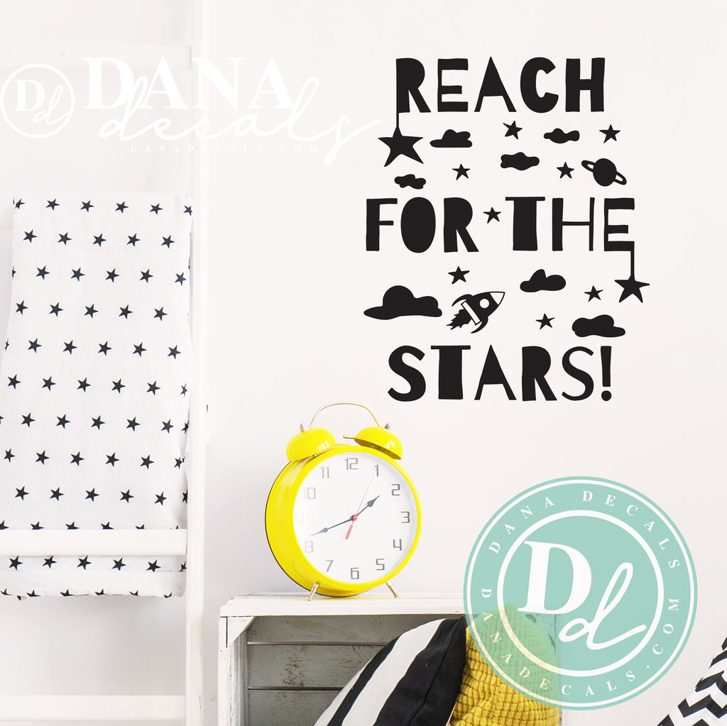 Reach for The Stars Quote and Space Scene - Dana Decals