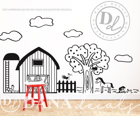 Doodled Farm Animals Country Decal Scene - Dana Decals