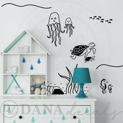 Doodled Underwater Sea Life Scene - Dana Decals