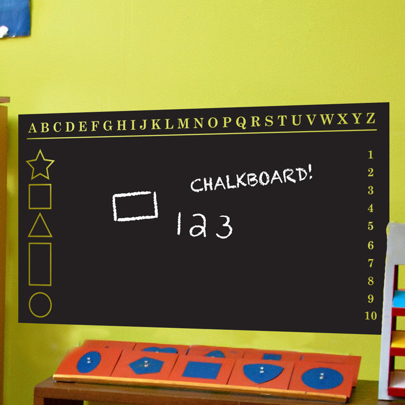 Educational Chalkboard with Alphabet Number Chart and Shapes - Dana Decals