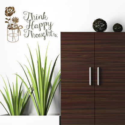 Think Happy Thoughts Mason Jar with Flowers - Dana Decals