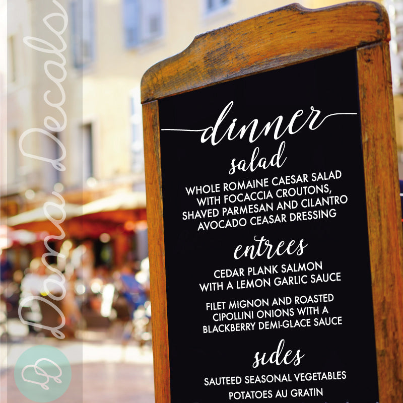 Simple Elegant Custom Wedding Menu - Dana Decals