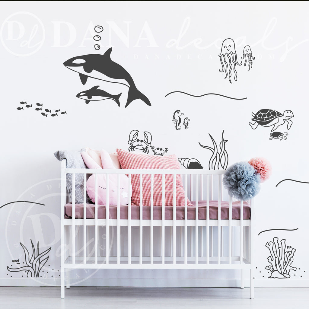 Doodled Underwater Sea Life Scene - Dana Decals