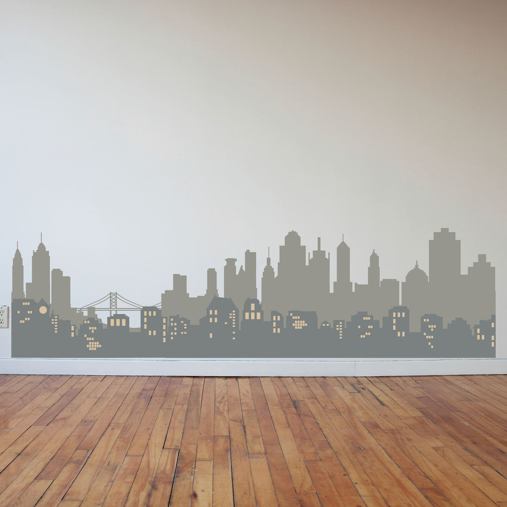 Layered City Skyline Silhouette with City Lights - Dana Decals