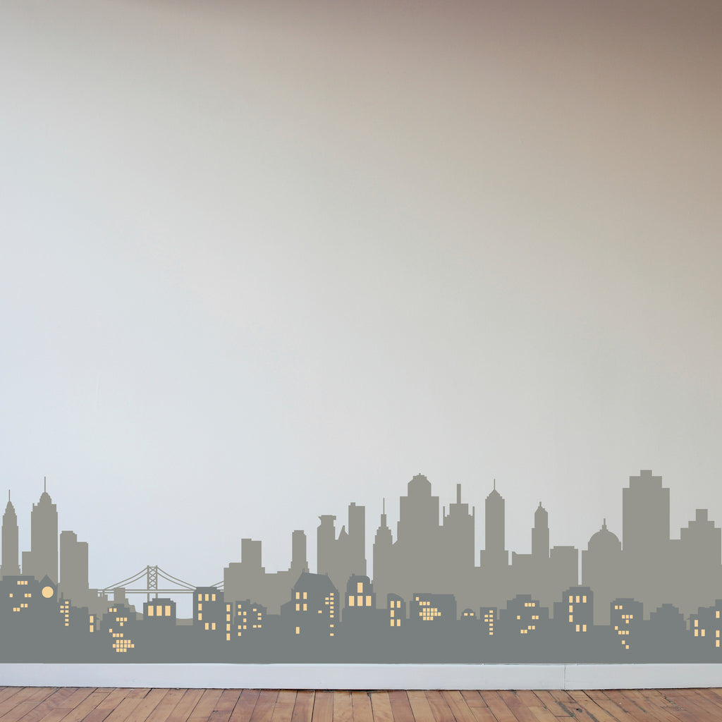 Layered City Skyline Silhouette with City Lights - Dana Decals