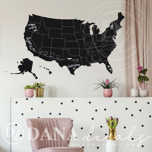 Chalkboard Wall Decal of USA Map - Dana Decals