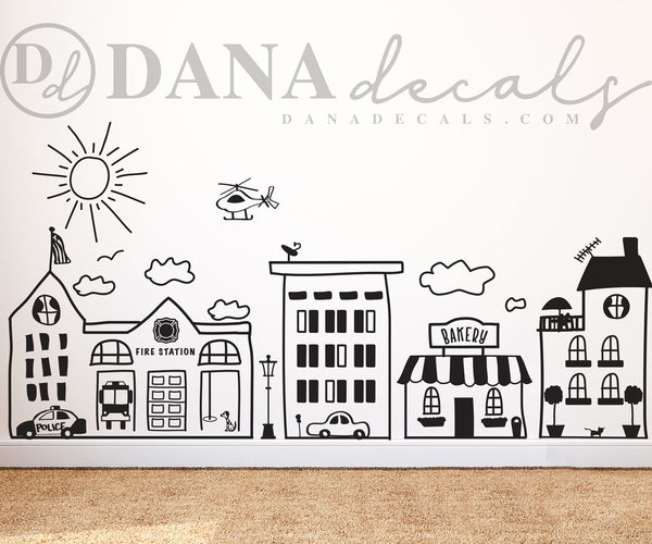 Doodled Small Town Skyline - Dana Decals