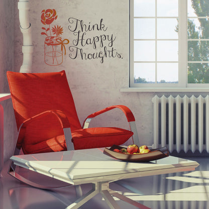 Think Happy Thoughts Mason Jar with Flowers - Dana Decals