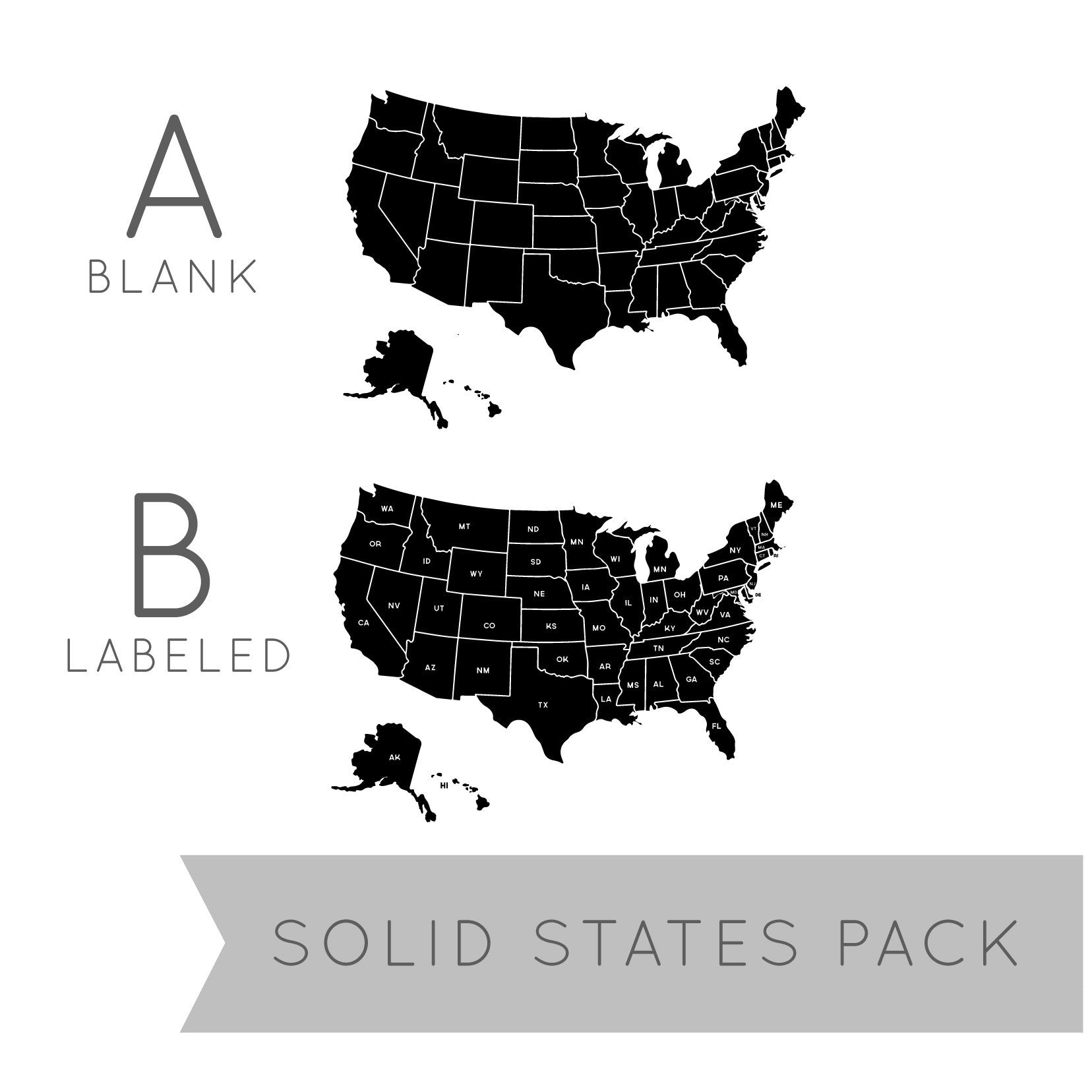 Outlined United States Map with Fill-In State Packs - Dana Decals