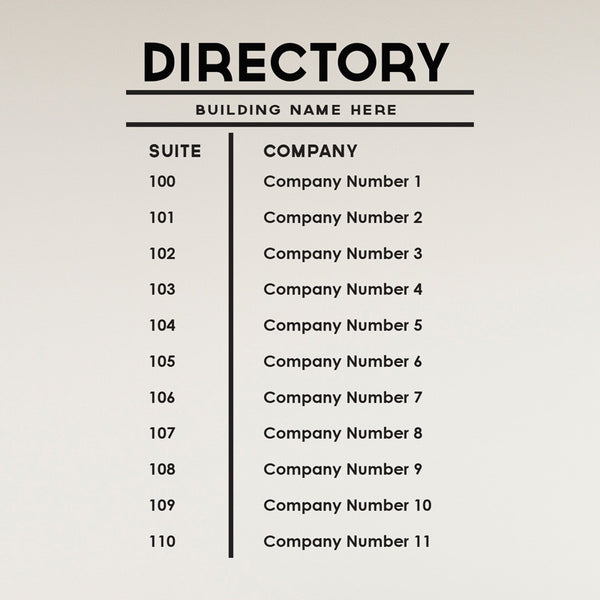 Custom Business Building Directory Sign - Dana Decals