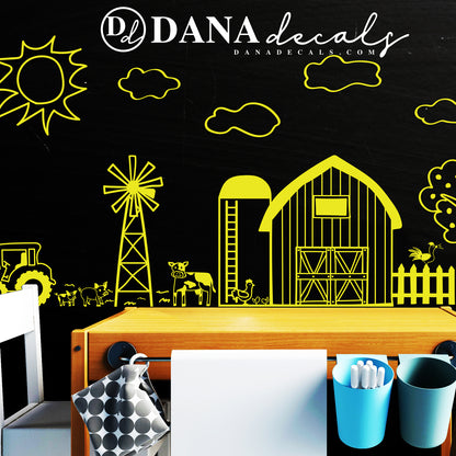 Doodled Farm Animals Country Decal Scene - Dana Decals