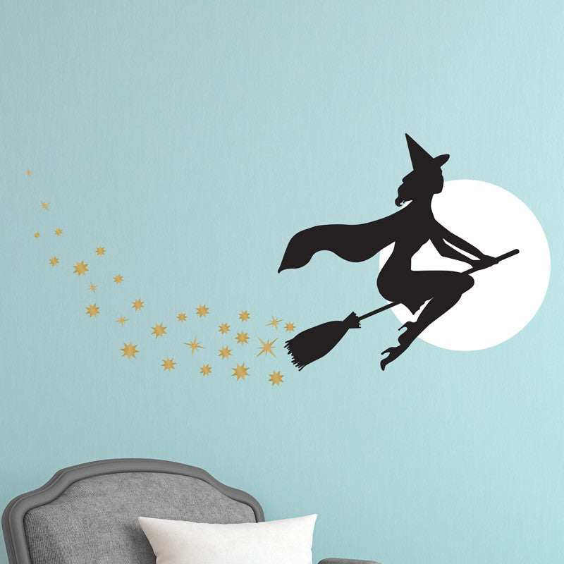 Witch on a Broom Silhouette Halloween - Dana Decals